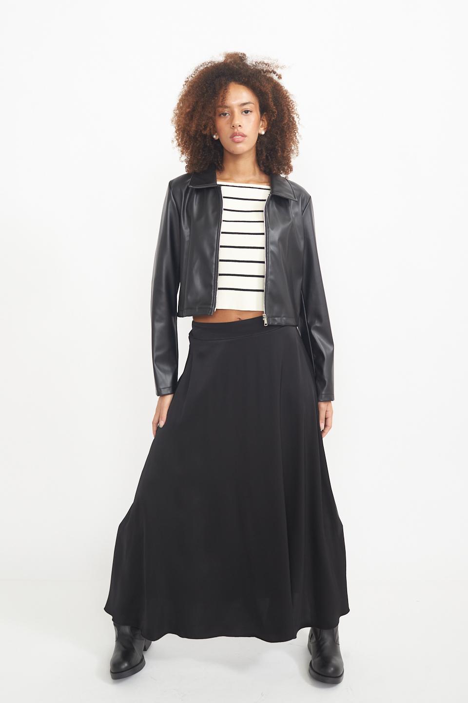 Giacca corta nera donna, giacca con zip