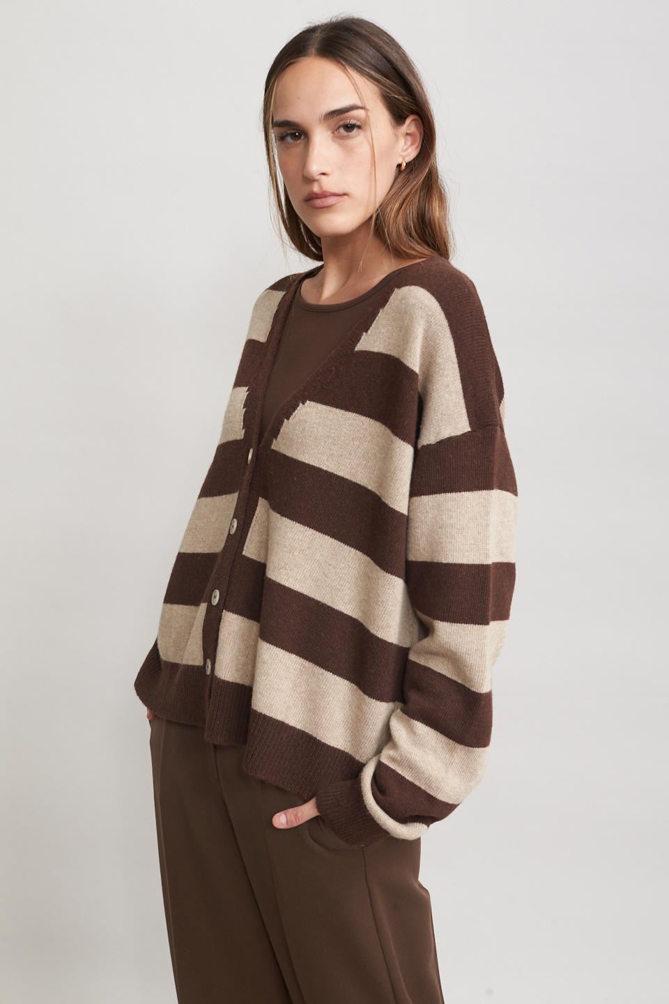 Cardigan scollo V rigato moro/beige - Autunno - Inverno 2025 | Brend