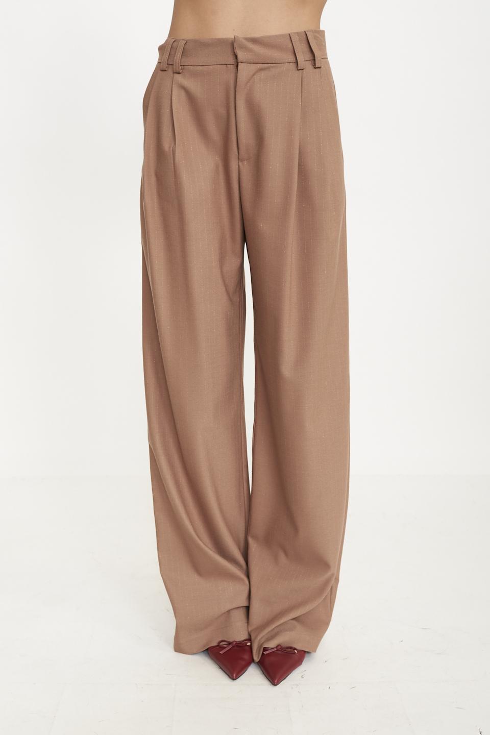 Pantalone palazzo gessato con pinces gessato camel - Autunno - Inverno 2025 | Brend